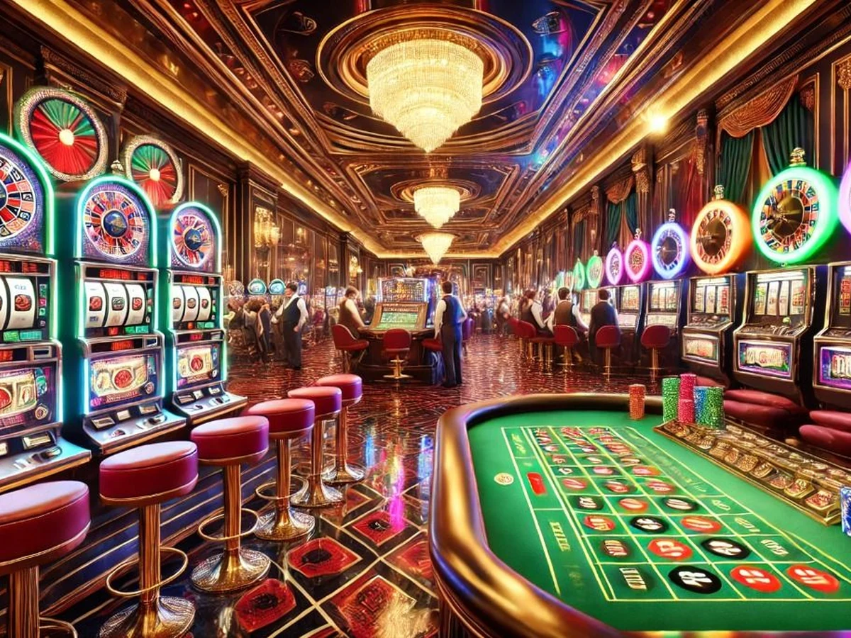 Tampilan permainan slot dengan gulungan dan elemen visual berwarna