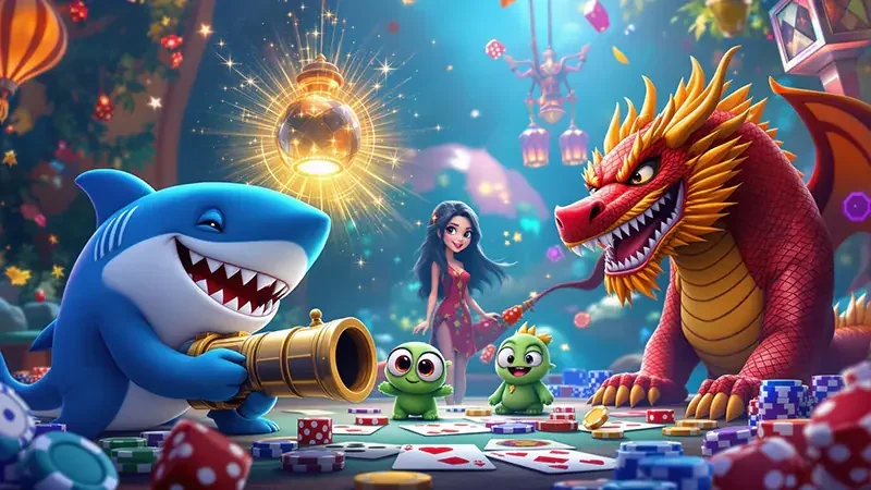 Layar arcade bawah laut dengan target ikan yang bergerak
